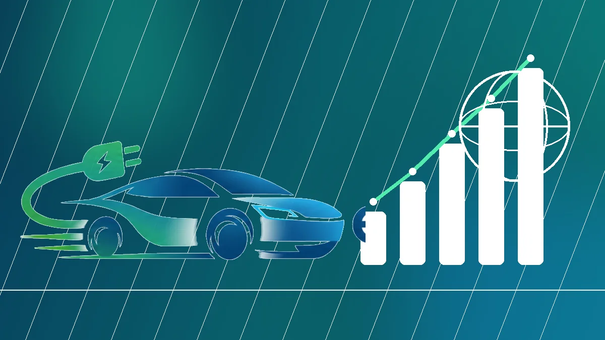 Türkiye elektrikli araç parkındaki büyümeyi temsil eden elektrikli otomobil, küre ve grafik illüstrasyonu