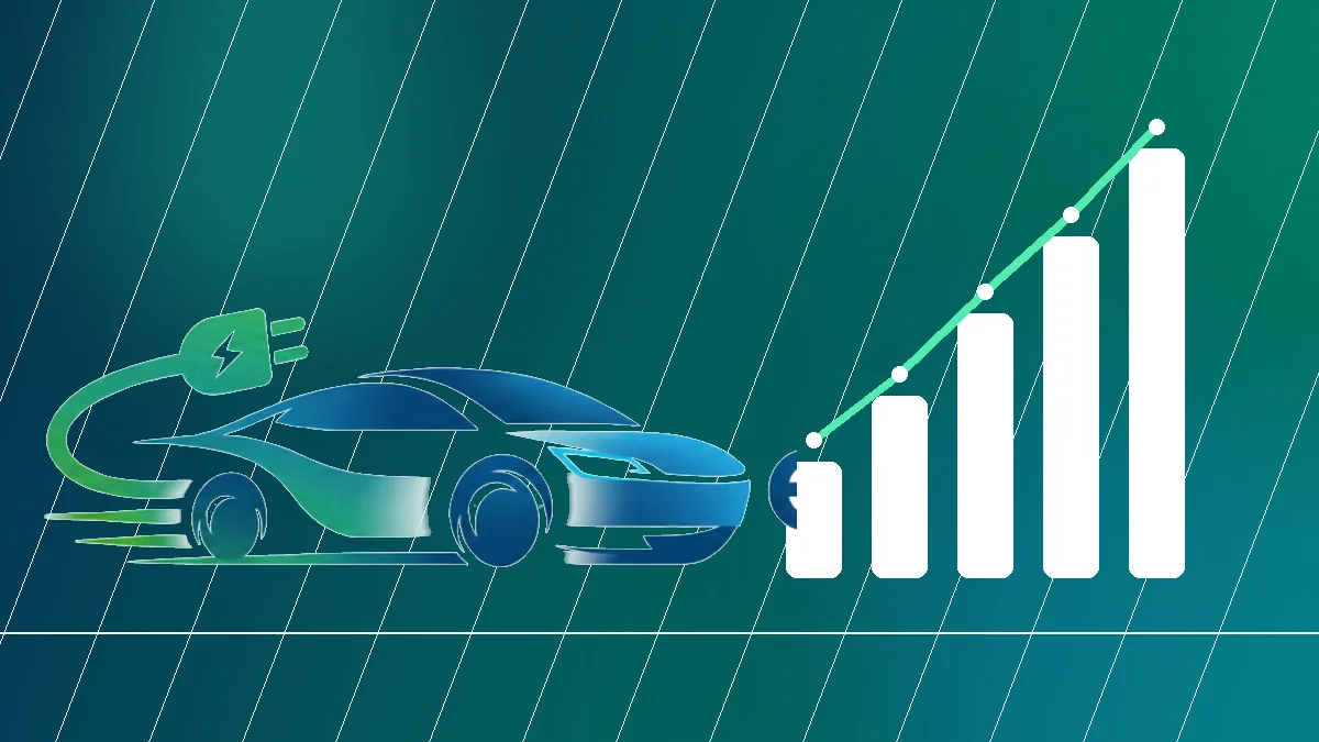 Türkiye elektrikli otomobil pazarını temsil eden elektrikli araç ve yükselen grafik illüstrasyonu